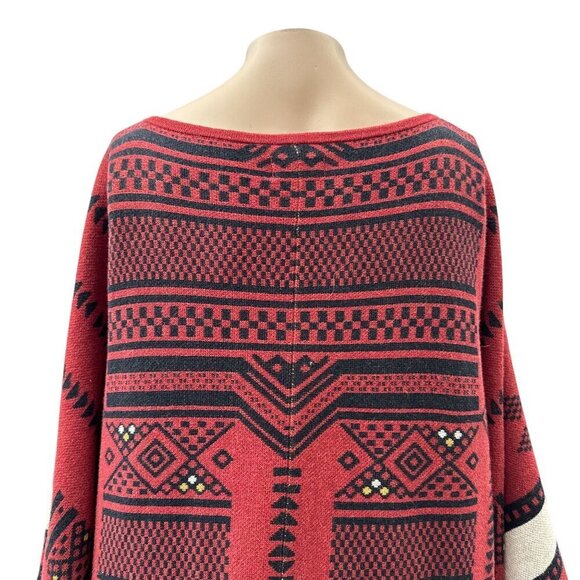 Tasha Polizzi Collection Aztec Southwestern Fringed Hem V-Neck Poncho Women OS - Picture 3 of 10